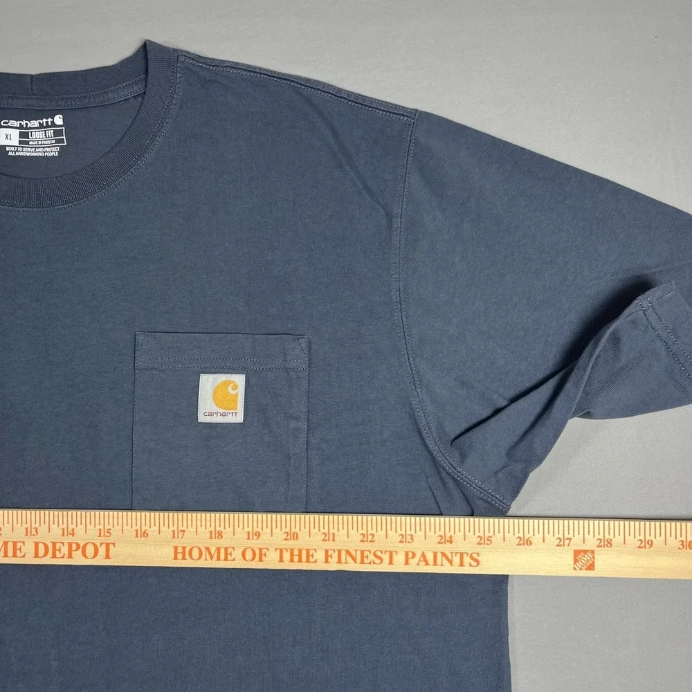 Carhartt K87‎ Mens T-Shirt XL Loose Fit Pocket Short Sleeve Heather Bluestone